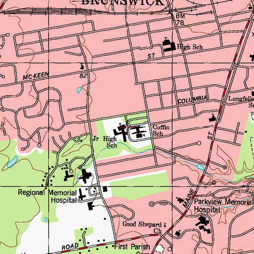 Topographic Map of Brunswick Junior High School, ME