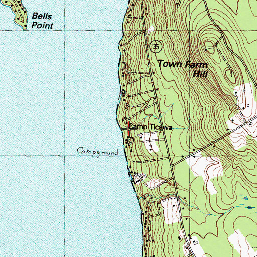 Topographic Map of Camp Ticawa, ME