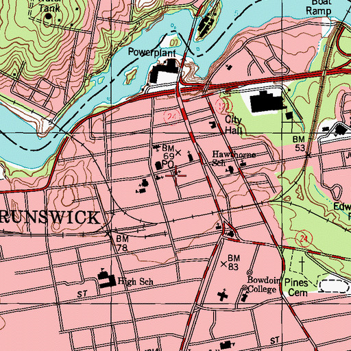 Topographic Map of Curtis Memorial Library, ME