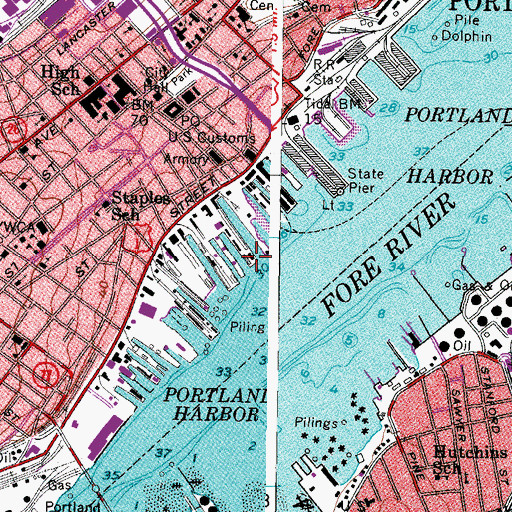 Topographic Map of Chandlers Wharf, ME