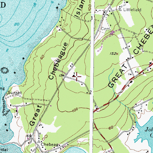 Topographic Map of Chebeague Island School, ME