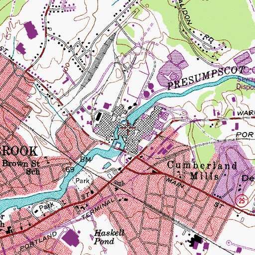 Topographic Map of Cumberland Mills Historic District, ME