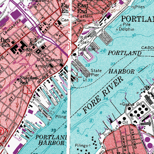 Topographic Map of Custom House Wharf, ME