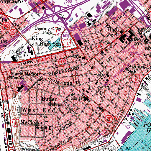 Topographic Map of Deering Street Historic District, ME