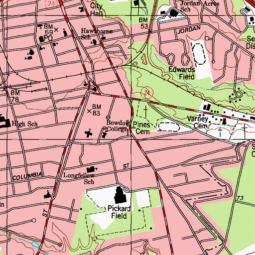 Topographic Map of Dudley Coe Infirmary, ME