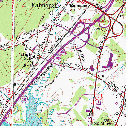Topographic Map of Falmouth Memorial Building, ME