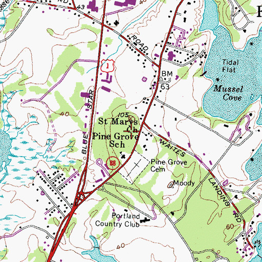 Topographic Map of Falmouth Town Forest, ME