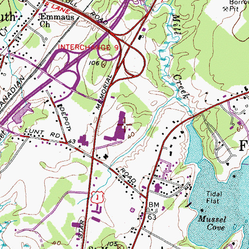 Topographic Map of Falmouth Shopping Center, ME