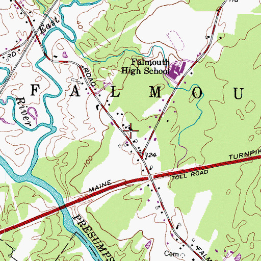 Topographic Map of Falmouth Town Hall, ME