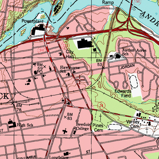 Topographic Map of Federal Street Historic District, ME