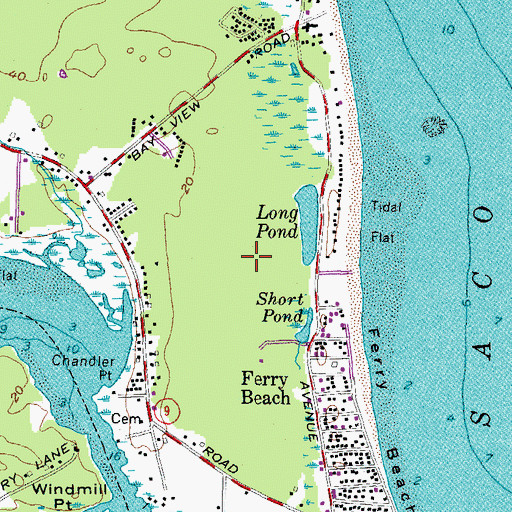 Topographic Map of Ferry Beach State Park, ME