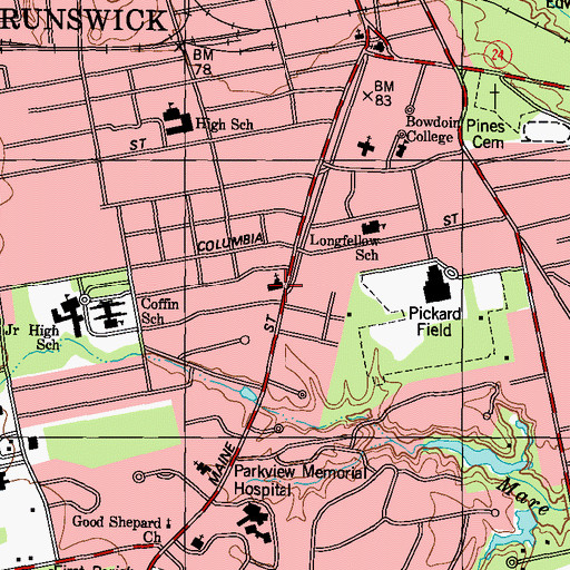 Topographic Map of First Church of Christ Scientist, ME