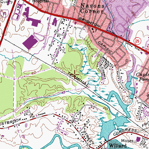Topographic Map of Fore River Sanctuary, ME