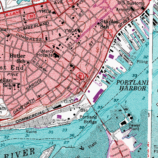 Topographic Map of Fort Allen Park, ME