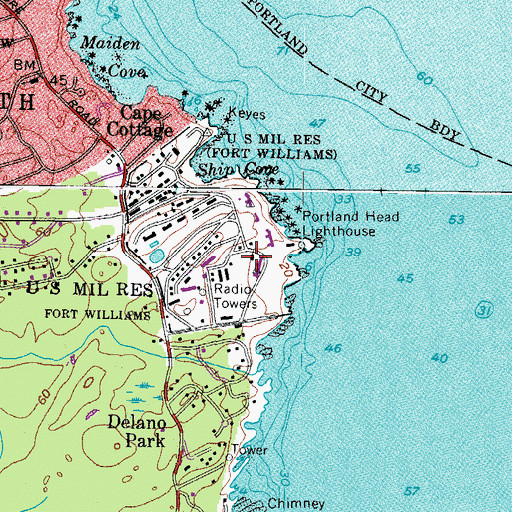 Topographic Map of Fort Williams Park, ME
