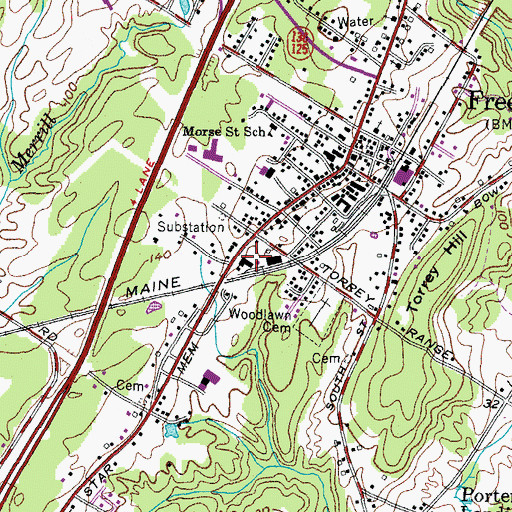 Topographic Map of Freeport Fire Rescue Department, ME