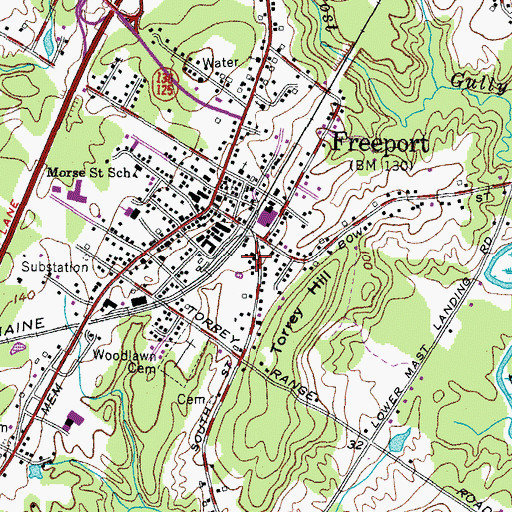 Topographic Map of Freeport Town Hall, ME