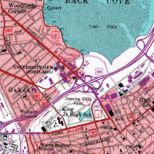 Topographic Map of University of Southern Maine Glickman Family Library, ME
