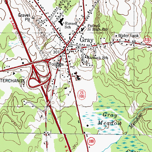 Topographic Map of Gray Plaza Shopping Center, ME