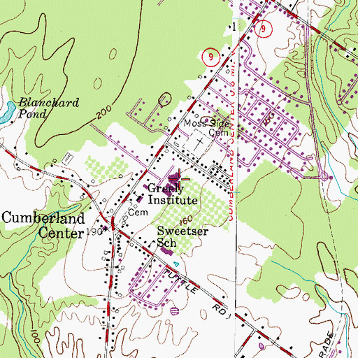 Topographic Map of Greely High School, ME
