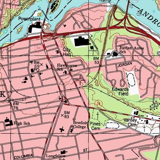 Topographic Map of Harriet Beecher Stowe House, ME