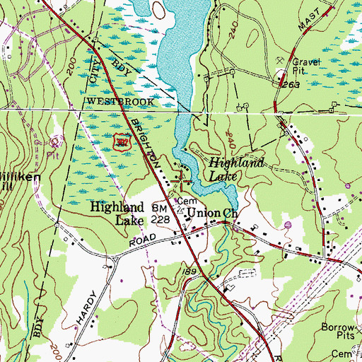 Topographic Map of Highland Lake Church Cemetery, ME