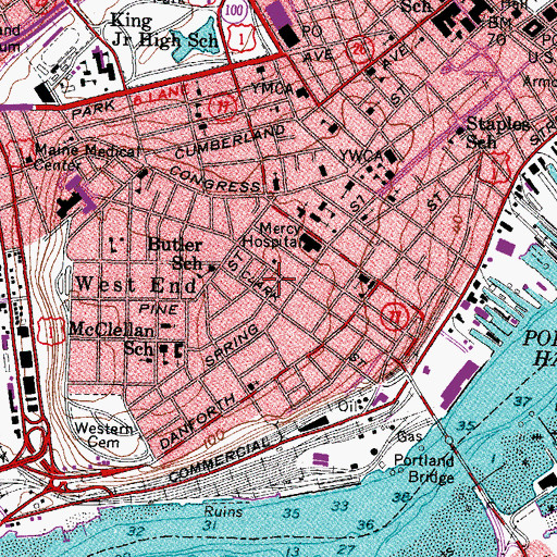 Topographic Map of Howard C Reiche Community School, ME