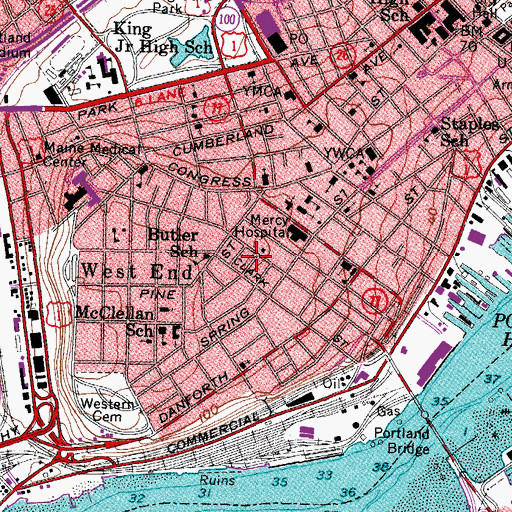 Topographic Map of Reiche Branch Library, ME