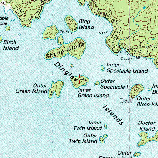 Topographic Map of Inner Green Island, ME