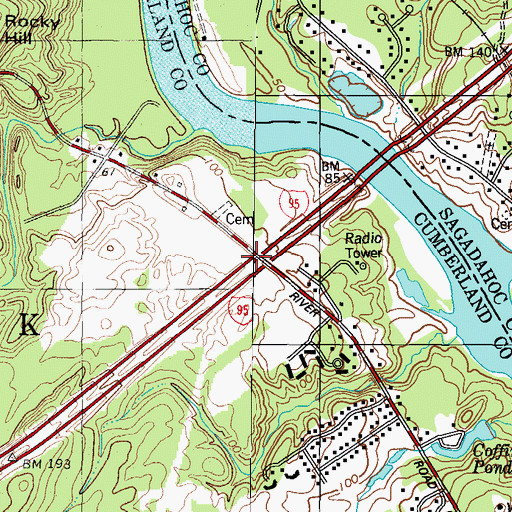 Topographic Map of Interchange 23, ME