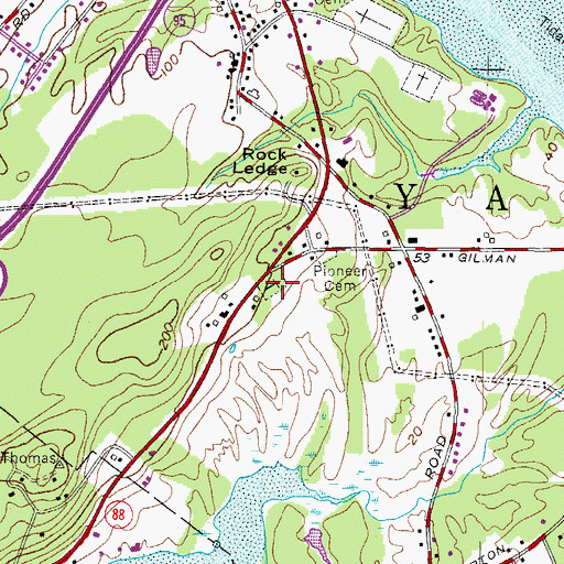 Topographic Map of Ledge Cemetery, ME