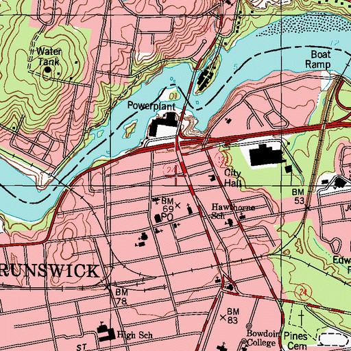 Topographic Map of Lincoln Street Historic District, ME