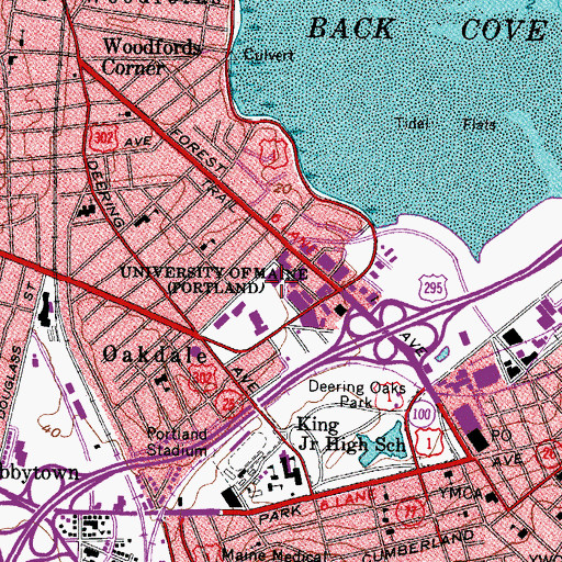Topographic Map of Luther Bonney Hall, ME