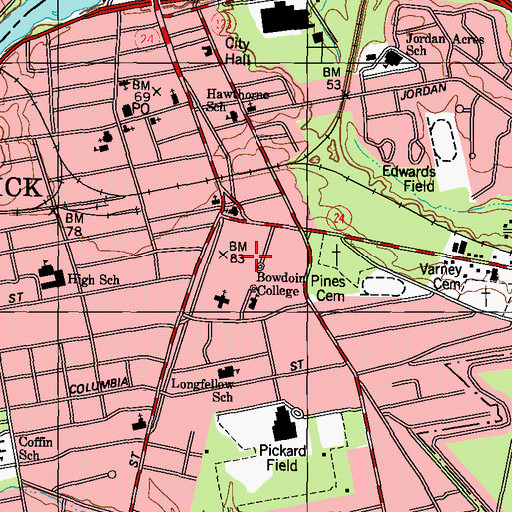 Topographic Map of Maine Hall, ME