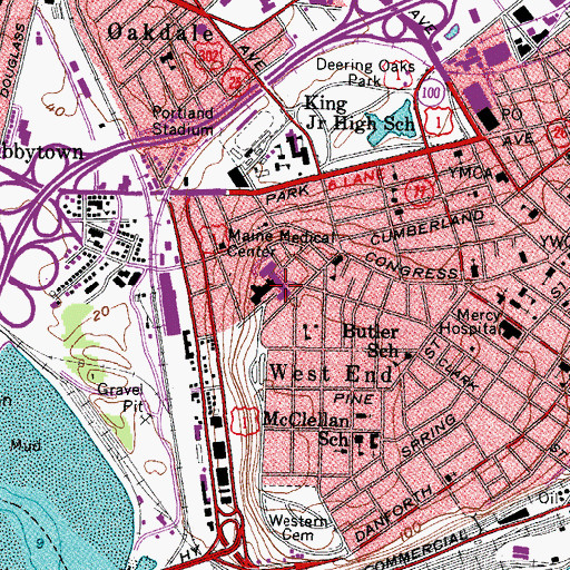 Topographic Map of Maine Medical Center Library, ME