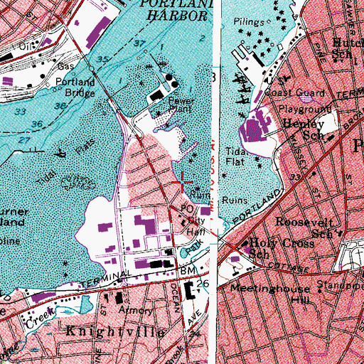 Topographic Map of Marineast, ME