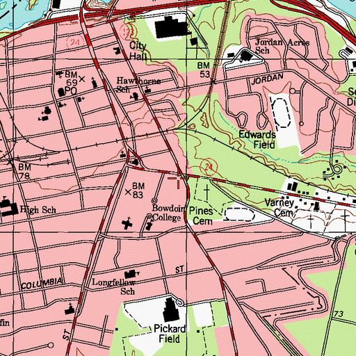 Topographic Map of Massachusetts Hall, ME