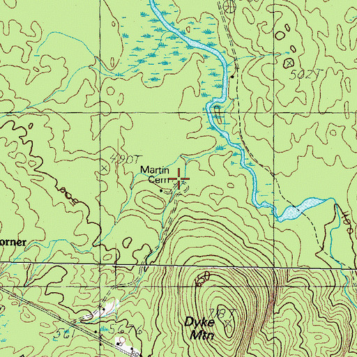 Topographic Map of Martin Cemetery, ME