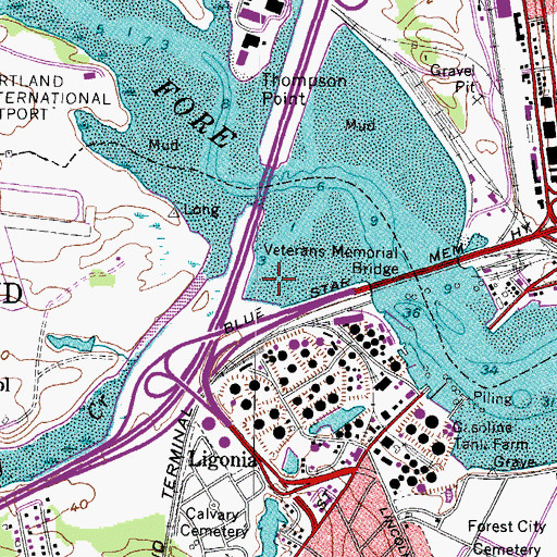 Topographic Map of Memorial Branch South Portland Public Library, ME