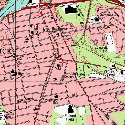 Topographic Map of Memorial Hall, ME