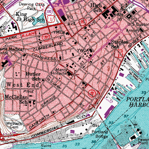 Topographic Map of Mercy Hospital Health Sciences Library, ME