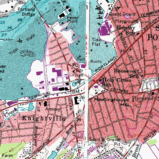 Topographic Map of Mill Creek Park, ME