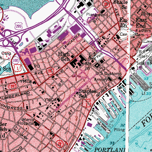 Topographic Map of Monument Square Shopping Center, ME
