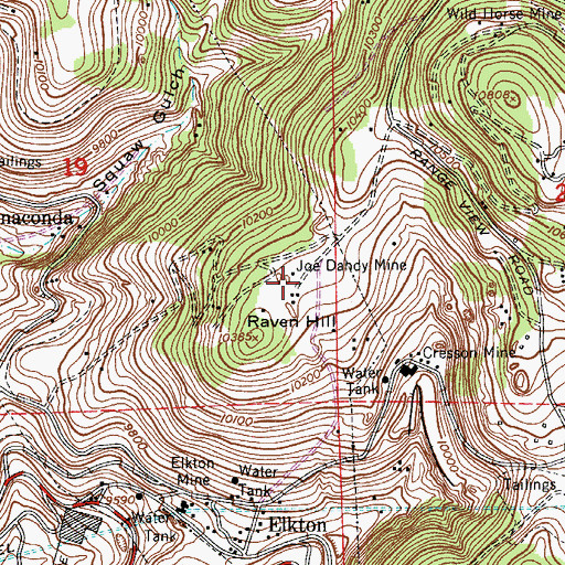 Topographic Map of Joe Dandy Mine, CO