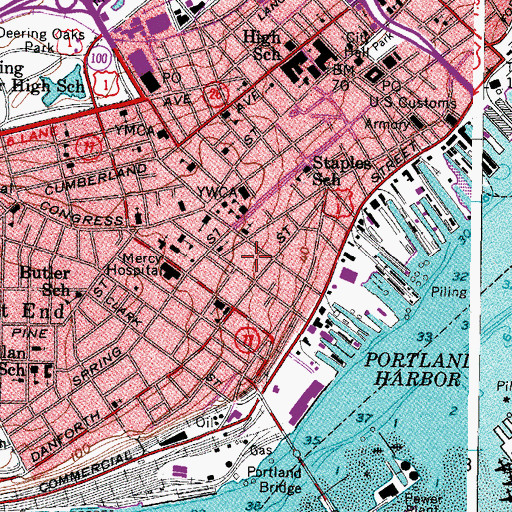 Topographic Map of Park Street Row, ME