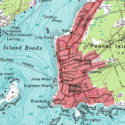 Topographic Map of Portland Public Library Peaks Island Branch, ME