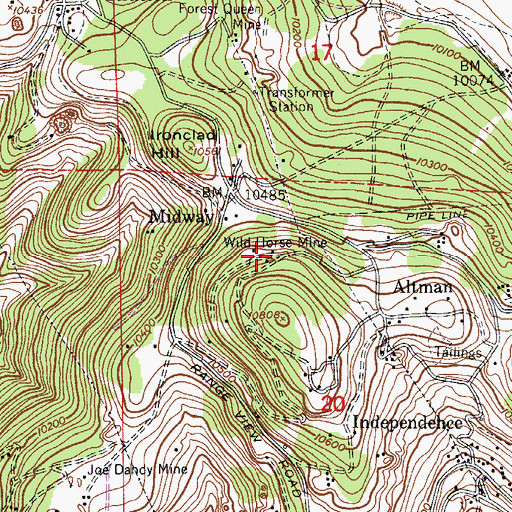 Topographic Map of Wild Horse Mine, CO