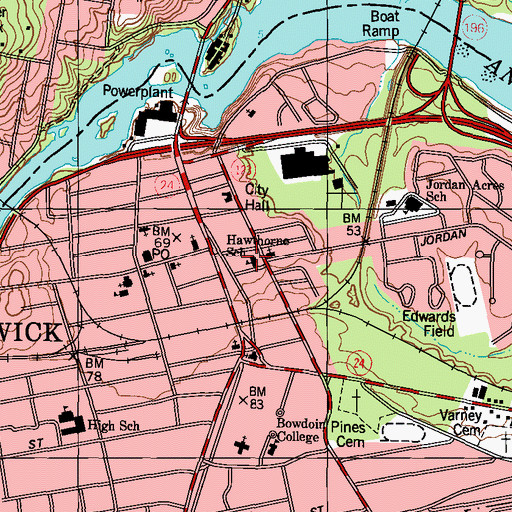 Topographic Map of Pejepscot Historical Society Building, ME