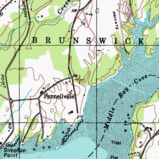 Topographic Map of Pennellville Historic District, ME