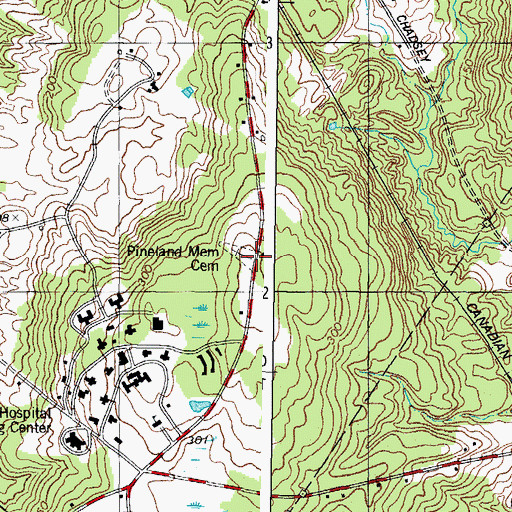Topographic Map of Pineland Cemetery, ME